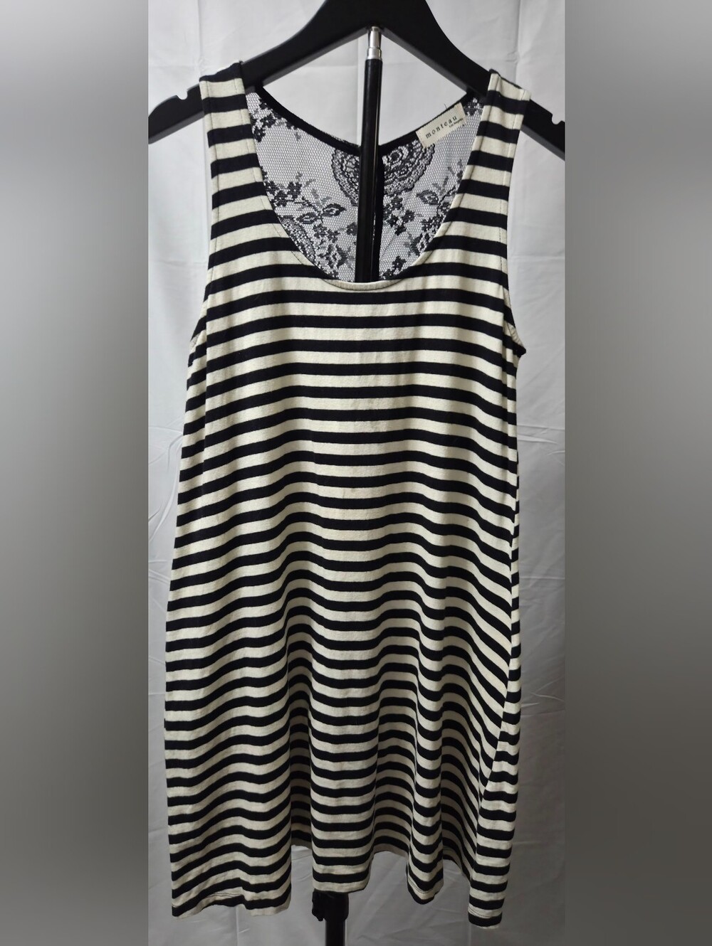 Monteau Los Angeles Striped Tank Dress Tunic Button Lace Back Medium Made in USA